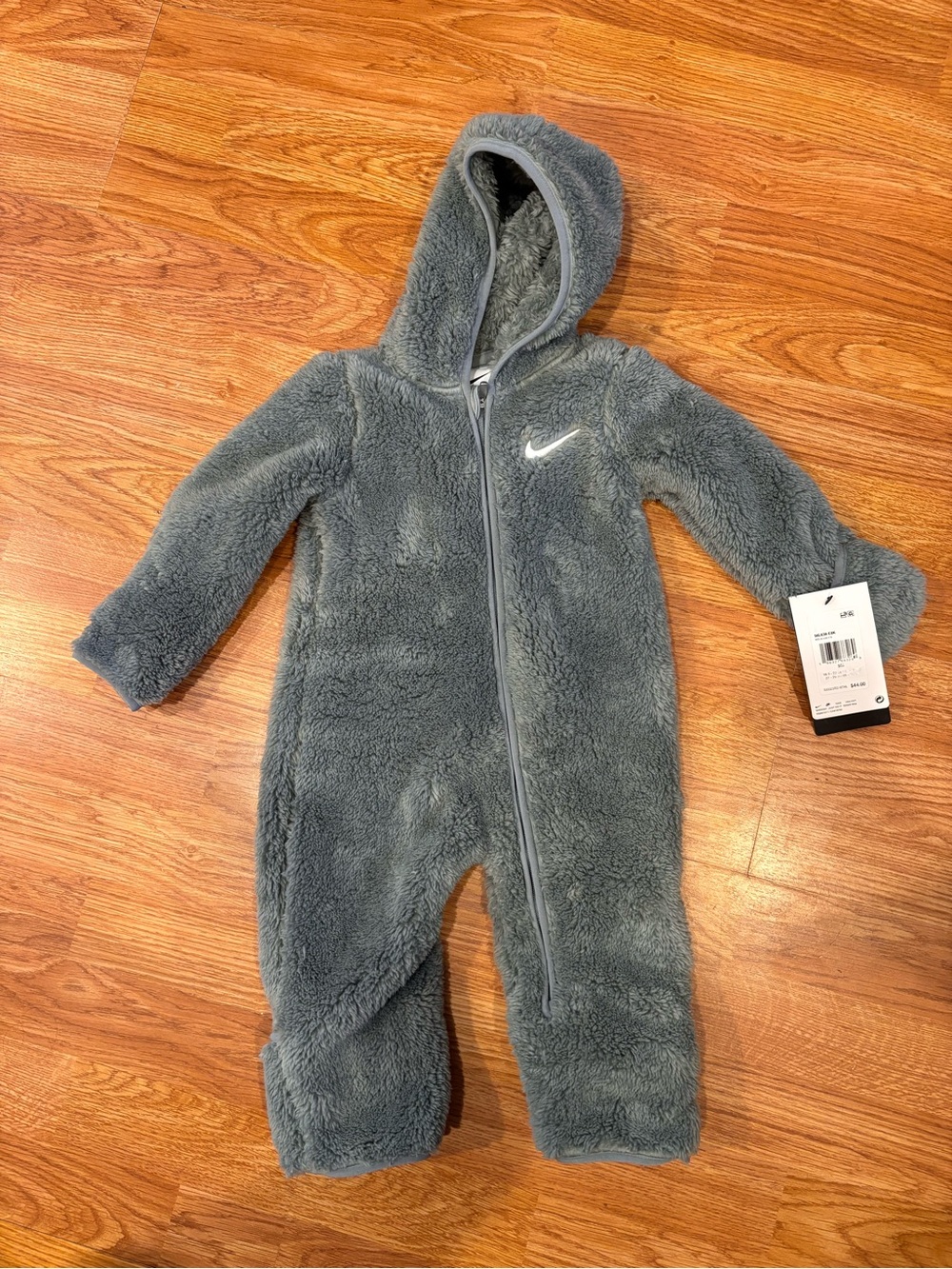 Nike Gray/Green Fleece Hooded Baby One-Piece